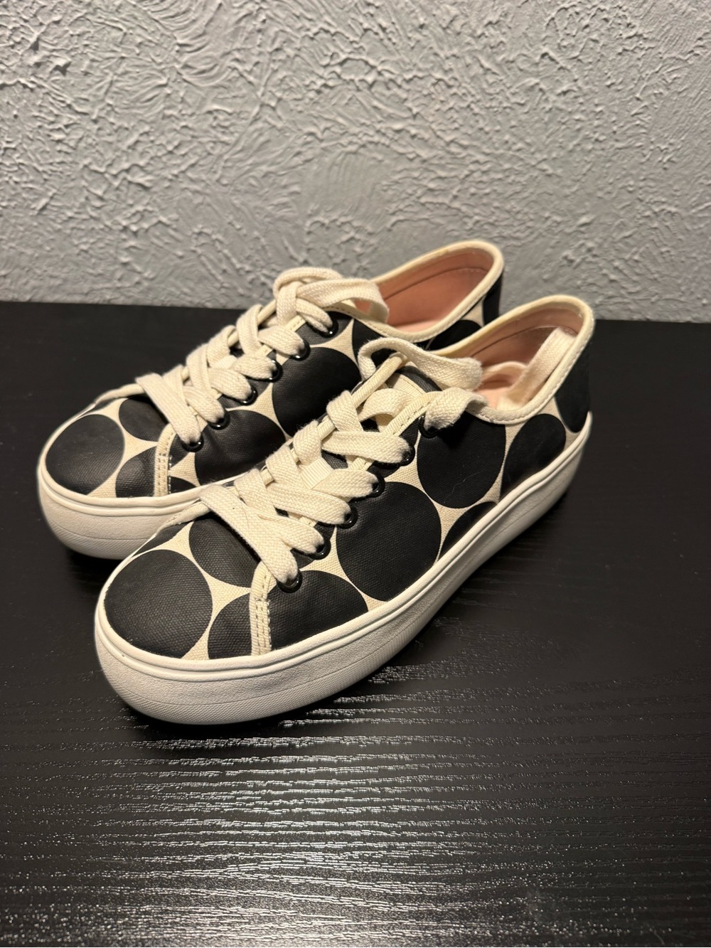 kate spade Black & Cream Polka Dot Platform Sneakers